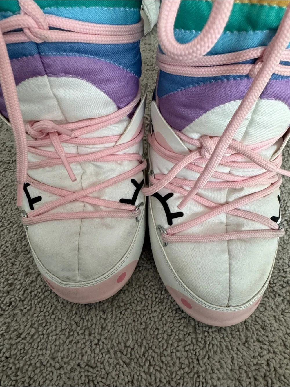 Kids Rainbow Snow Boots - White and Pink